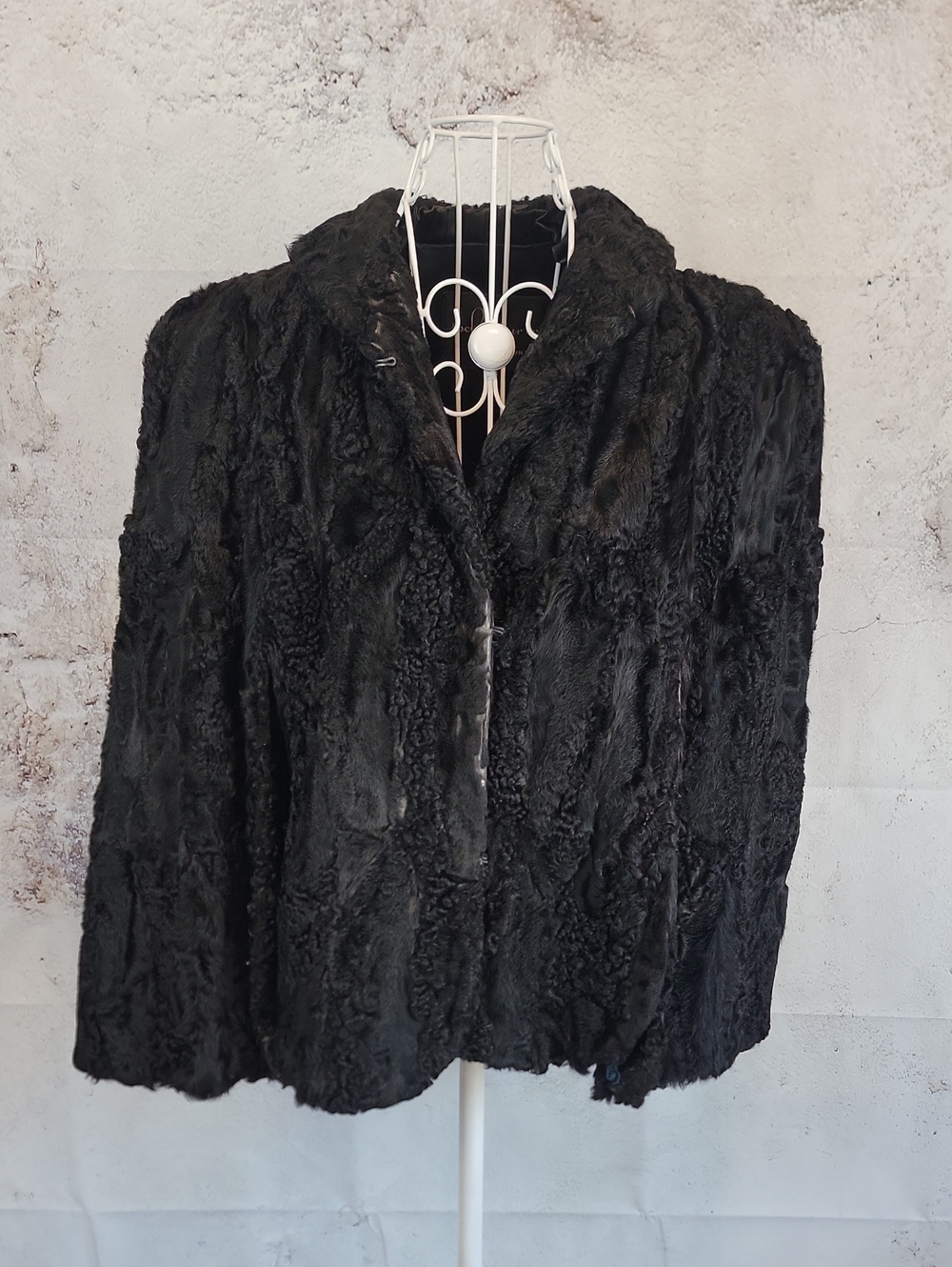 Vintage Black Persian Lamb Cape Fur Jacket Spokane Fur Co.